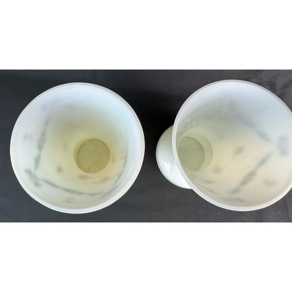Lot Of 2 Vintage Czech White Porcelain Trumpet Style Vases Floral Pink Rose